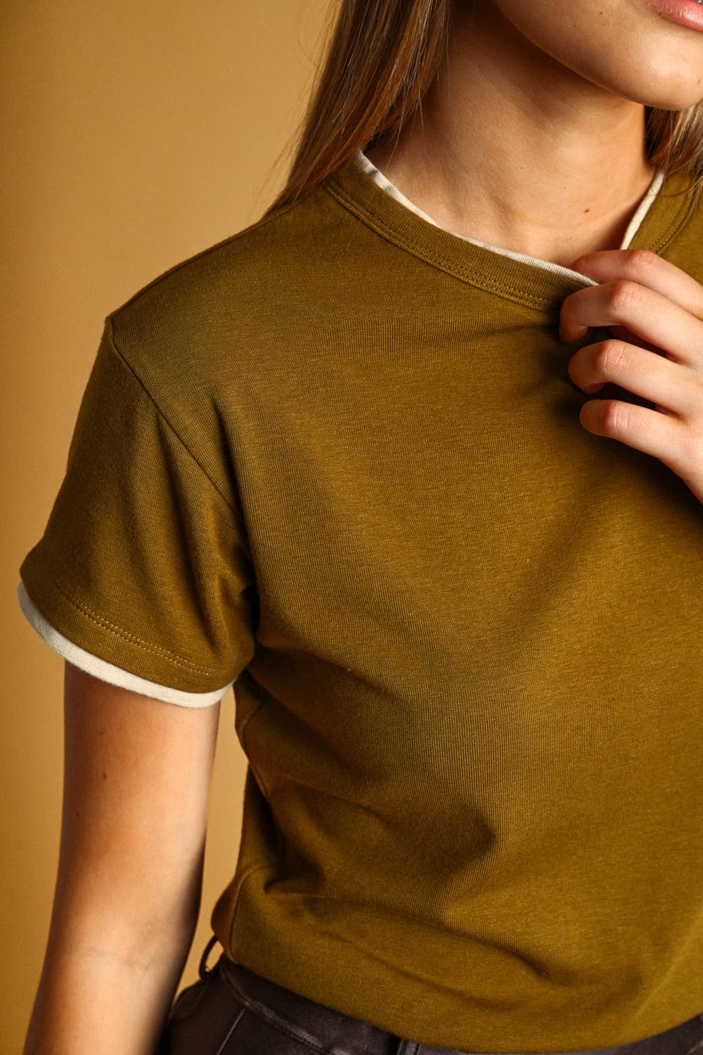 Contrast Olive Tee