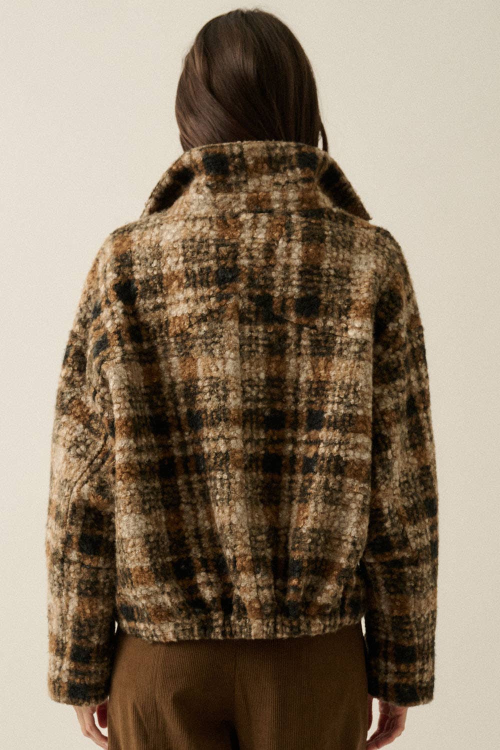 Plaid Sherpa Pullover Jacket