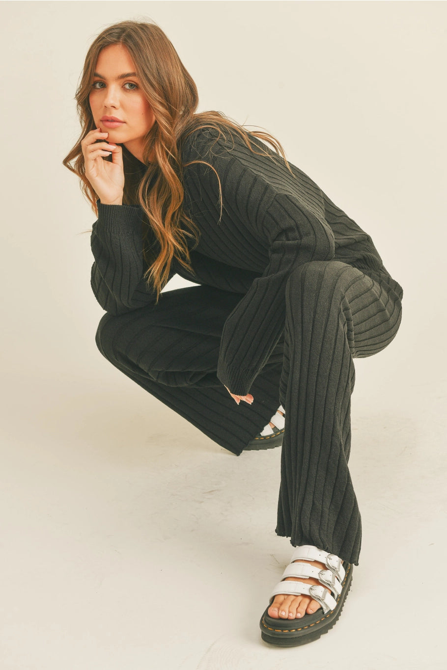 Wide Ribbed Knit Pant
