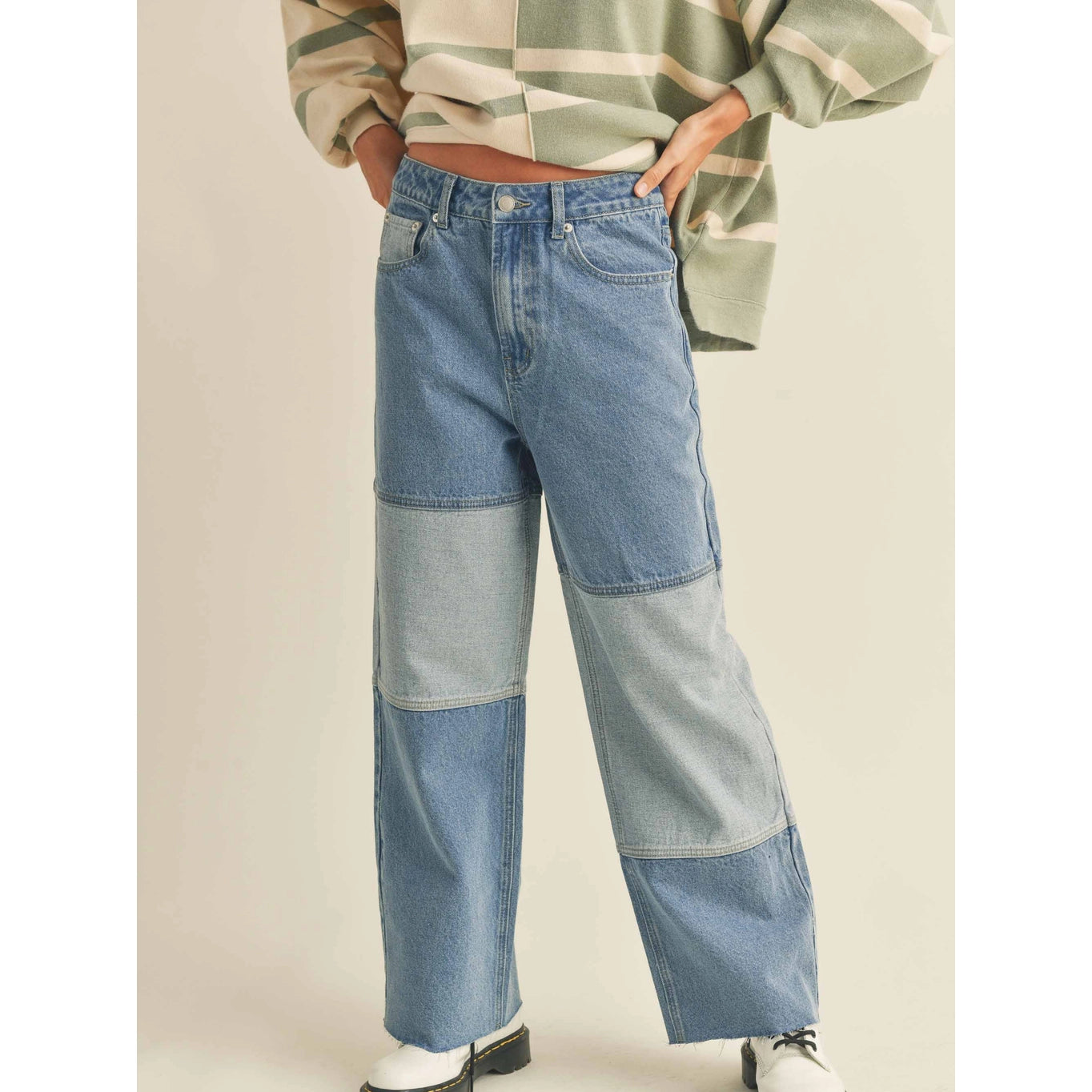 Denim Blocked Pants