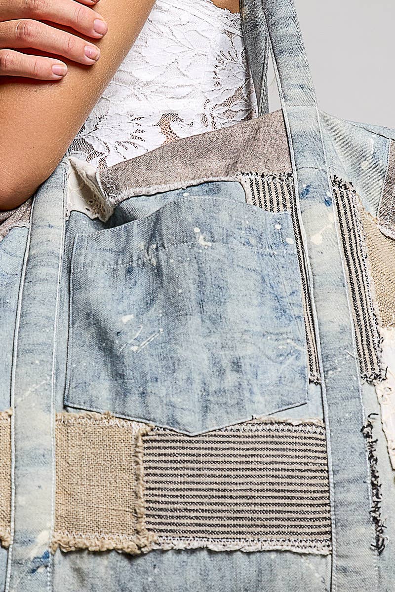 Denim Patchwork Tote Bag