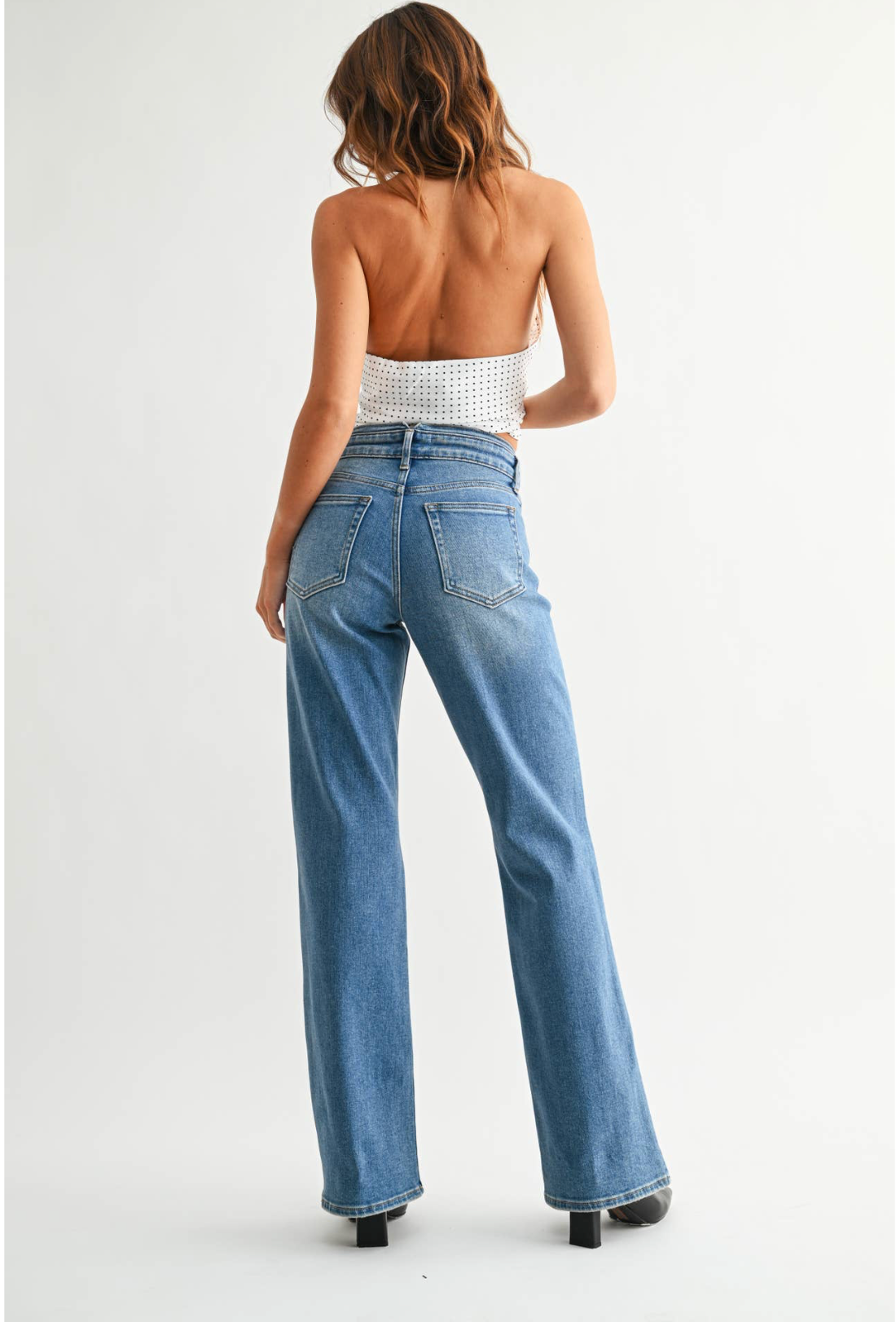 Waist Detail Wide Leg Jeans