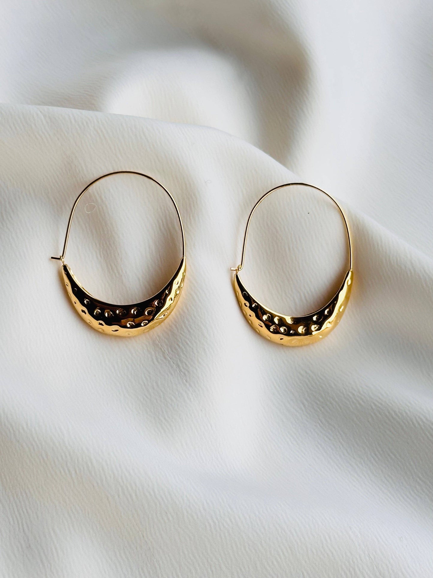 Hammered Crescent Moon Hoop Earrings