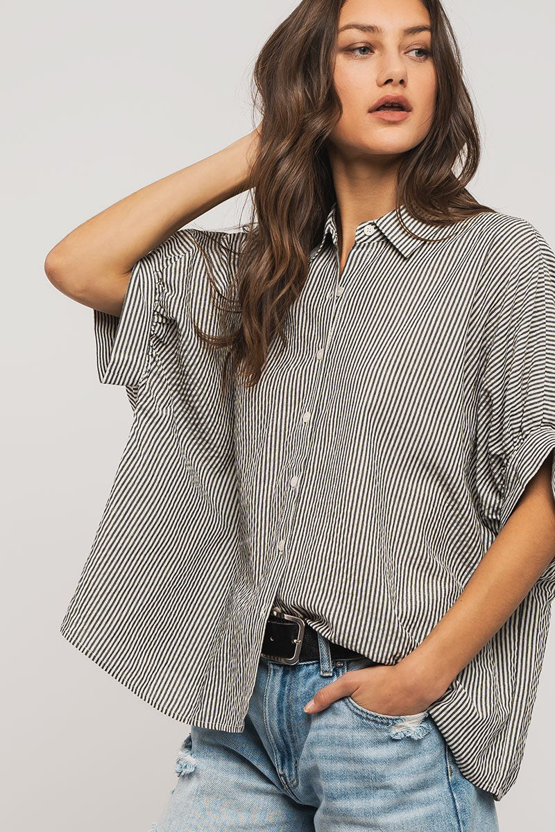 Oversized Pinstripe Button Up