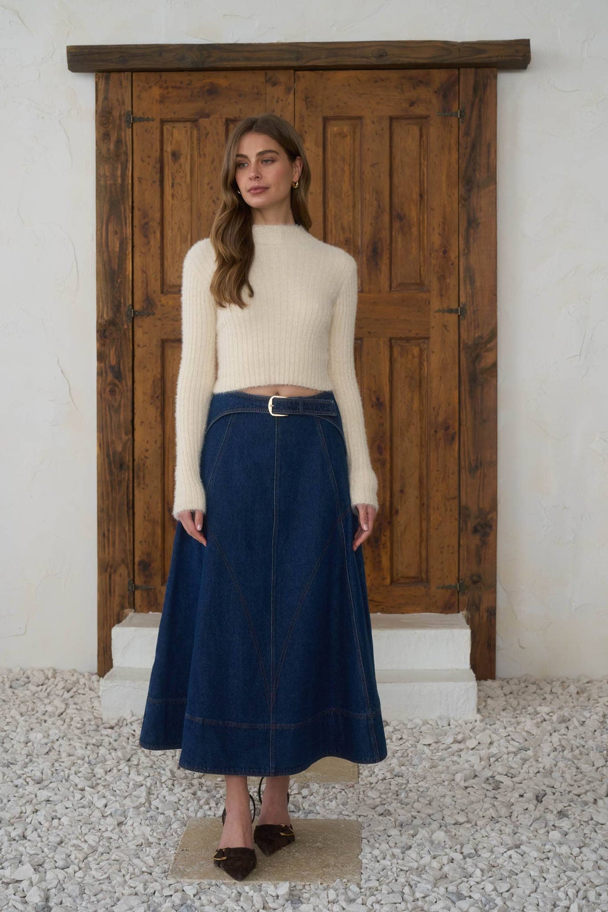 Belted Denim Skirt