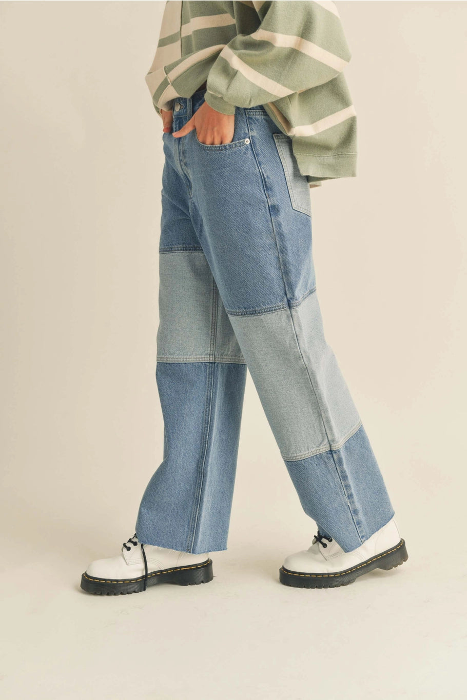 Denim Blocked Pants