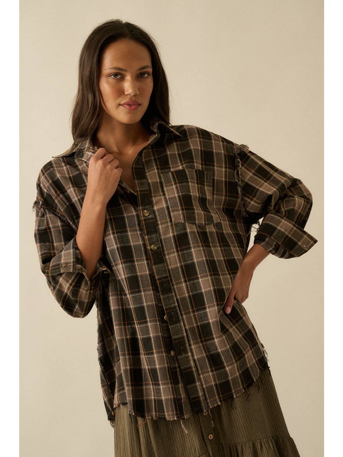 Raw-Edge Oversized Plaid