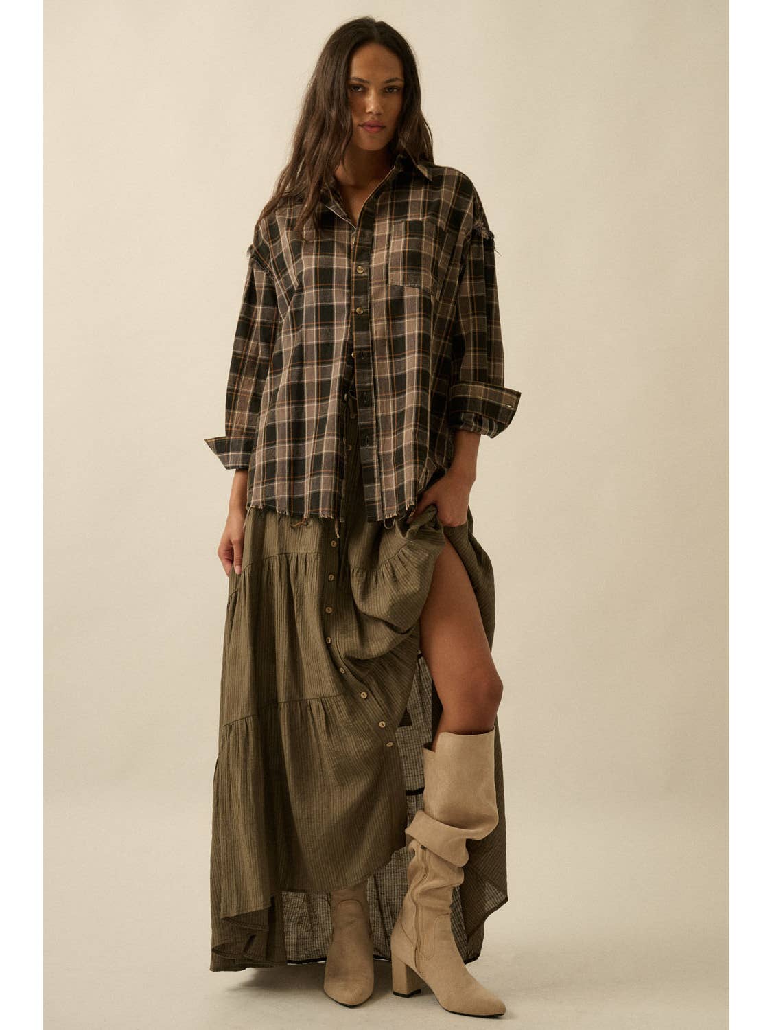 Raw-Edge Oversized Plaid