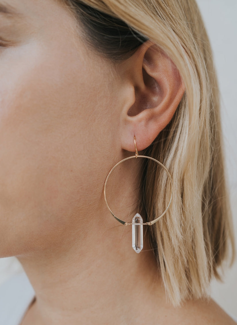 Clear Quartz Hoops