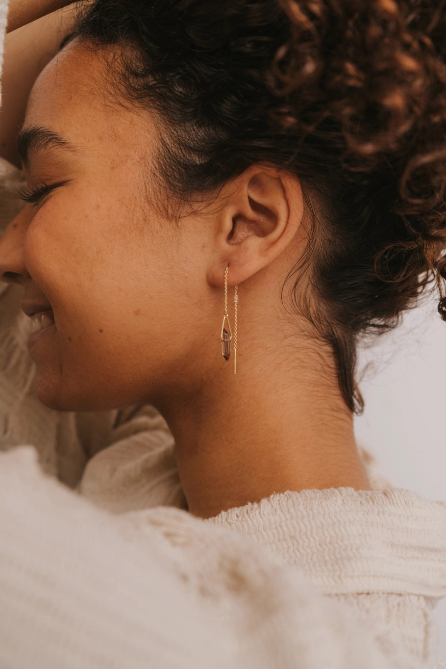 Smoky Quartz Threader Earring