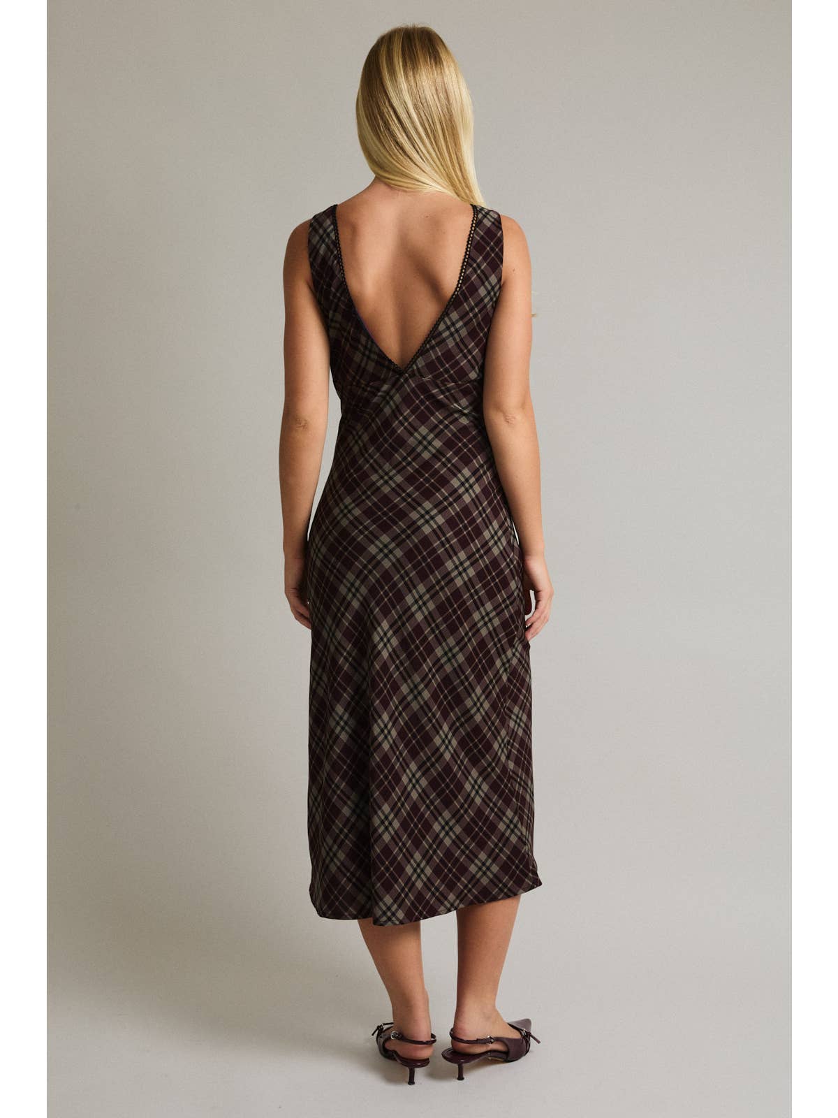 V Neck Plaid Dress
