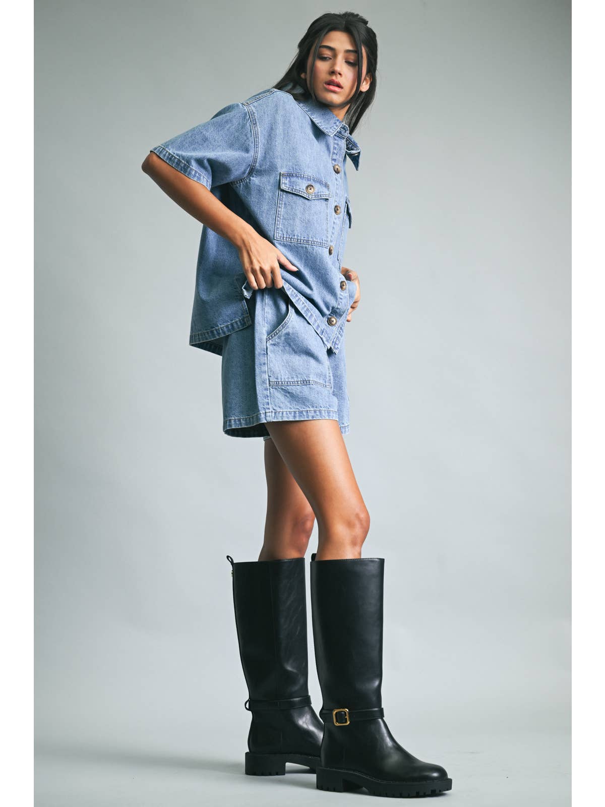 Denim Drawstring Shorts