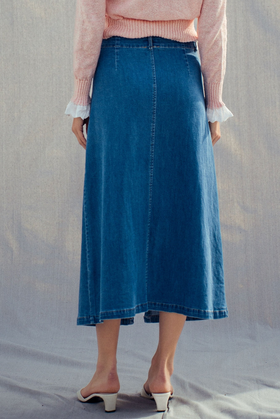 Button Front Midi Skirt