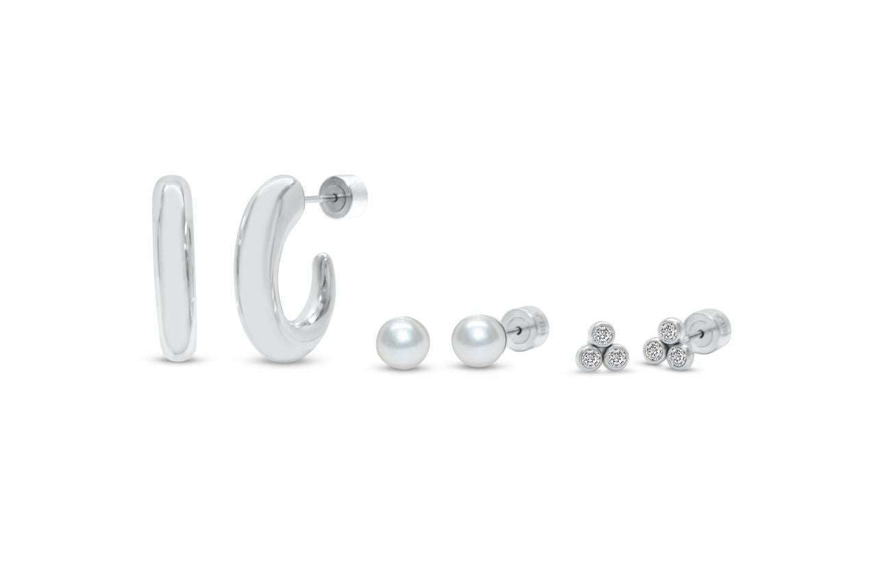 Hoop Pearl Trio Earring Set