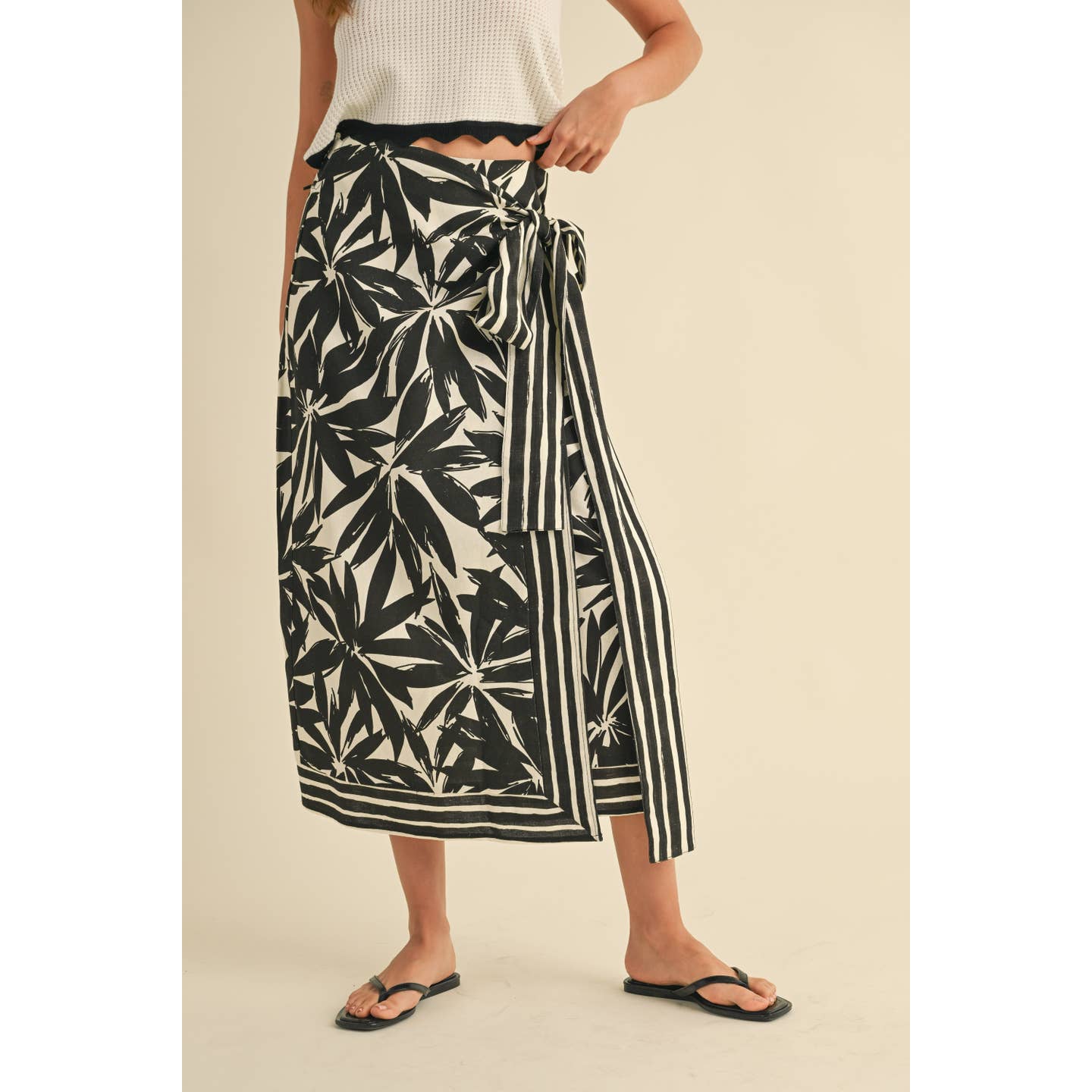 Linen Floral Wrap Skirt