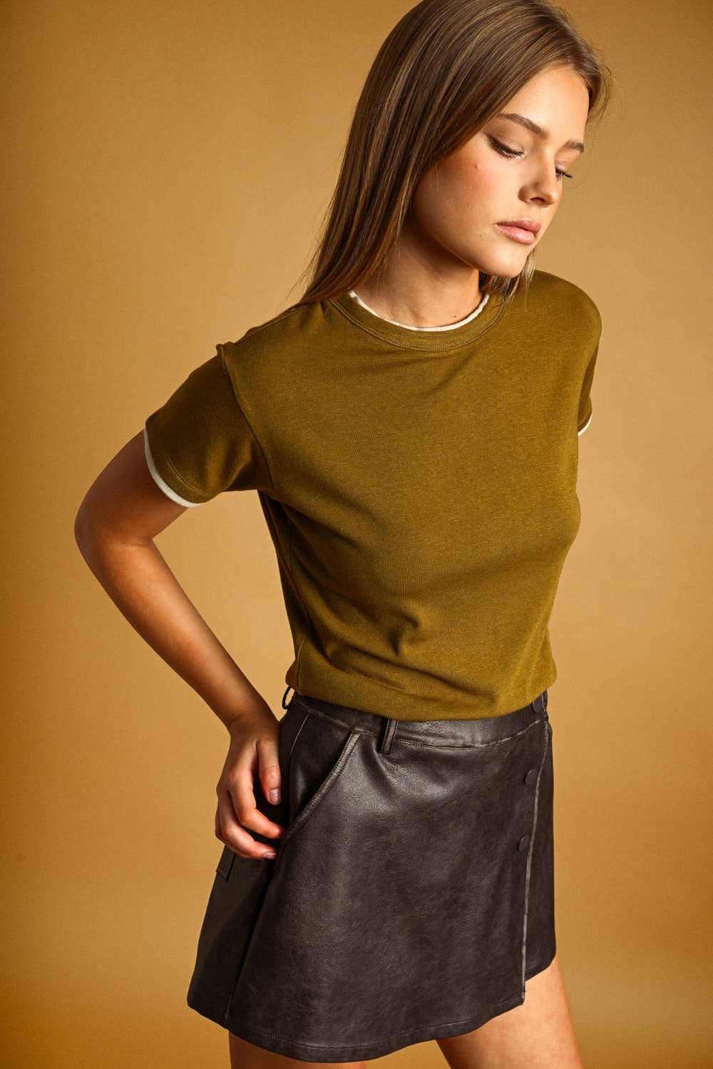 Contrast Olive Tee