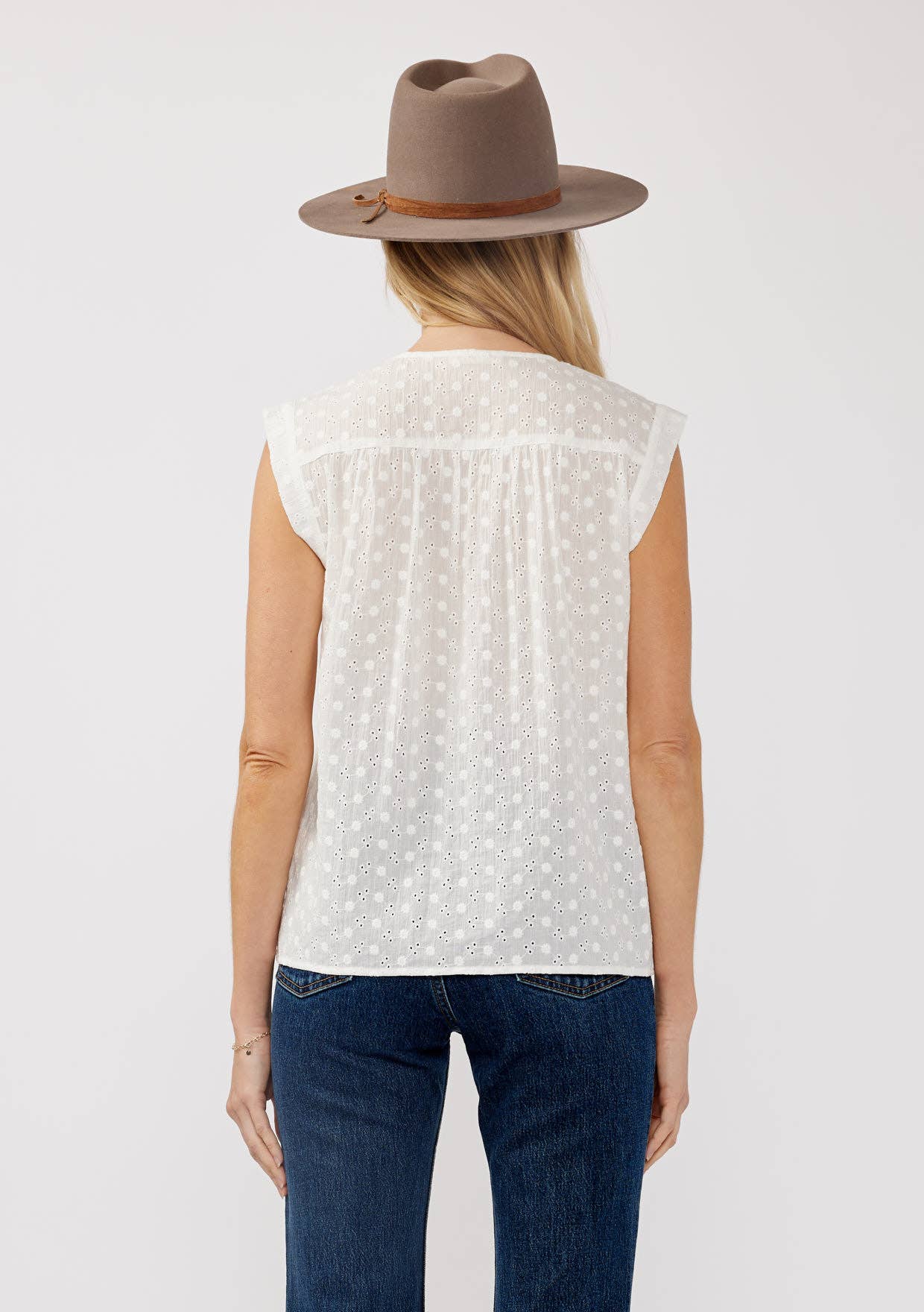 Floral Embroidered Pintuck Sleeveless Top