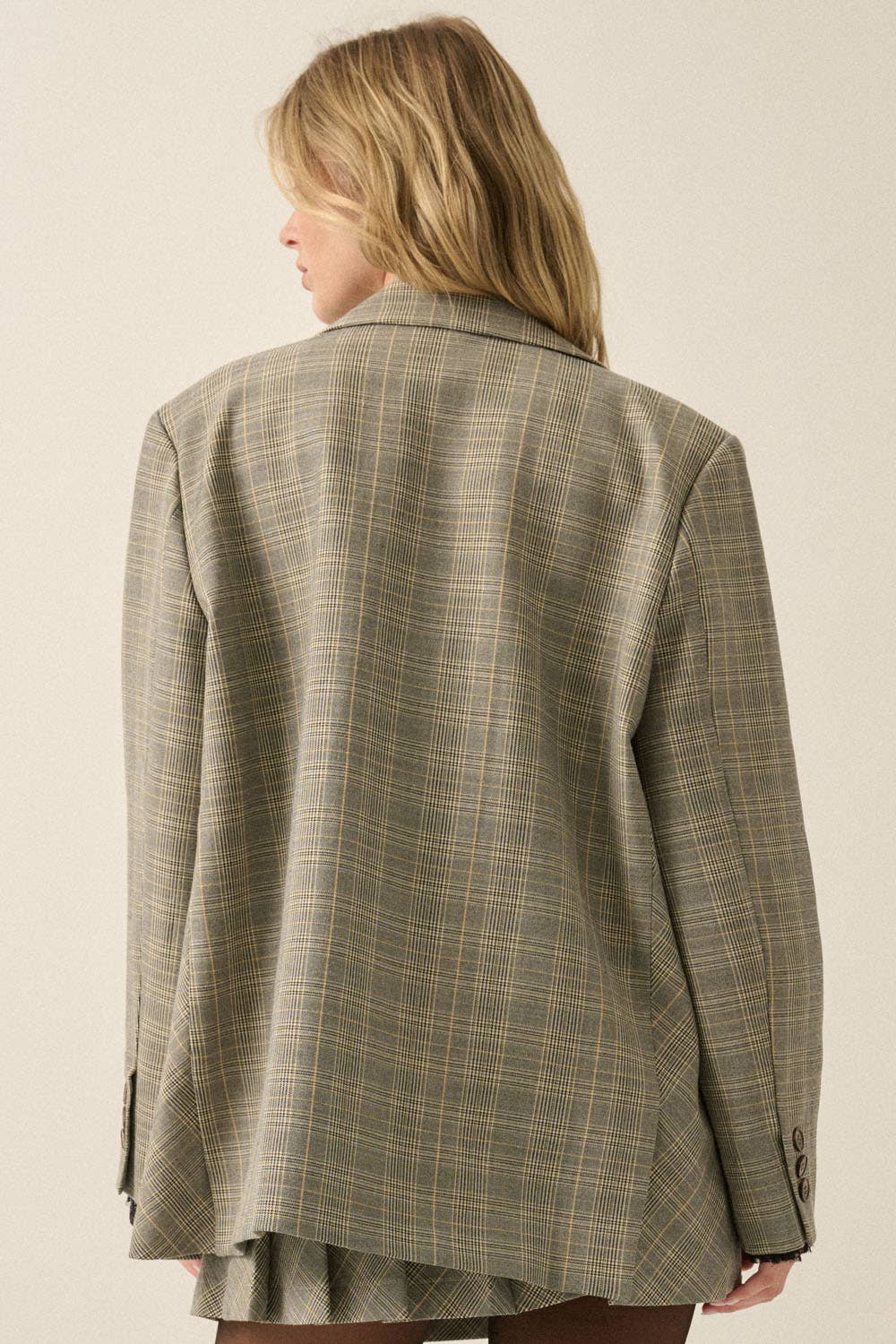 Plaid Oversized Two-Button Blazer Jacket