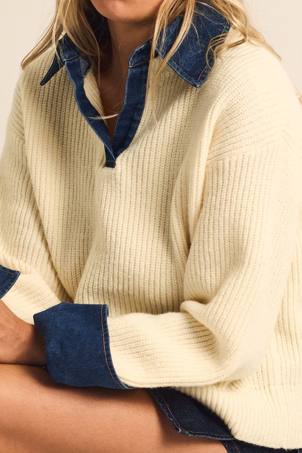 Knit and Denim Sweater