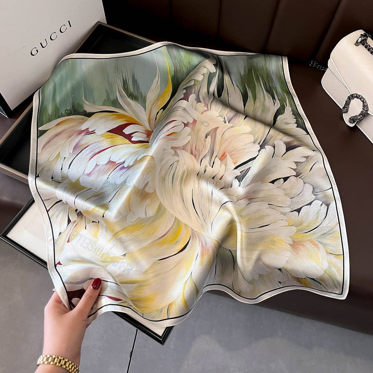 Camellia Print Silk Scarf