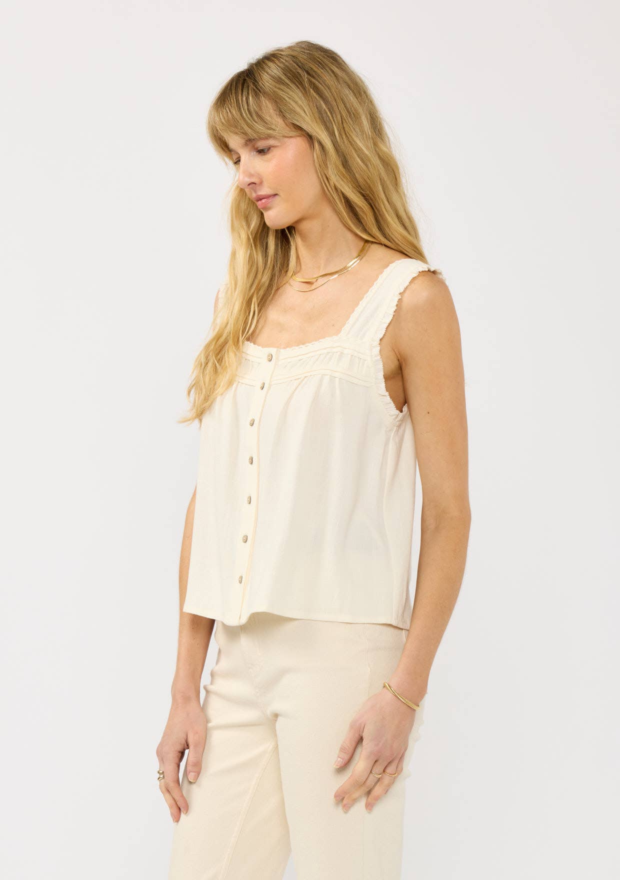 Pintuck Lace Trim Tank