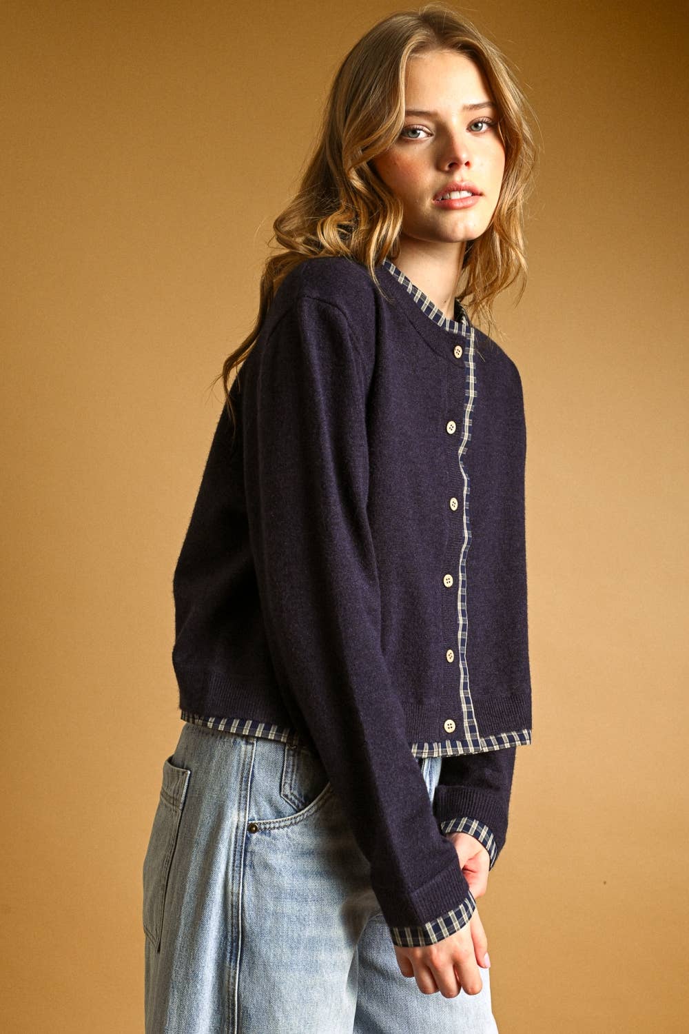 Plaid Contrast Cardigan
