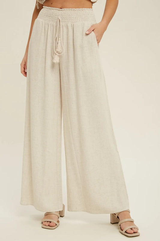 Smocked Linen Pants