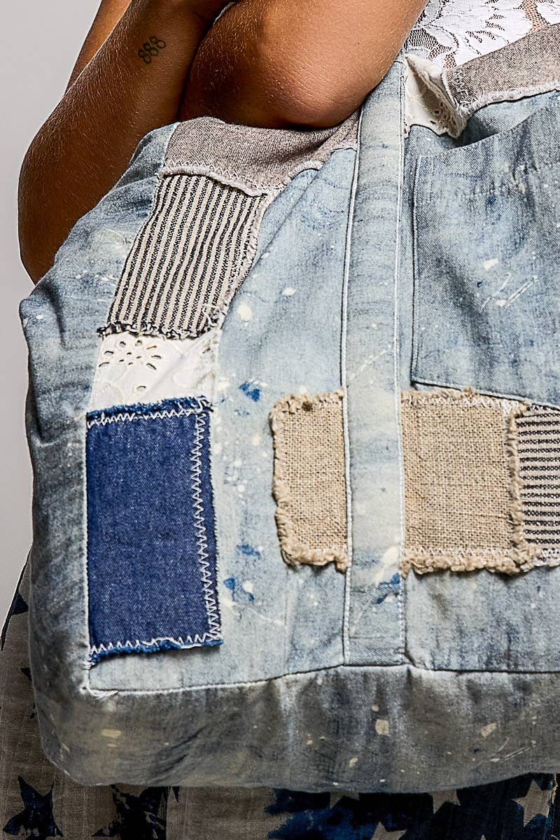 Denim Patchwork Tote Bag