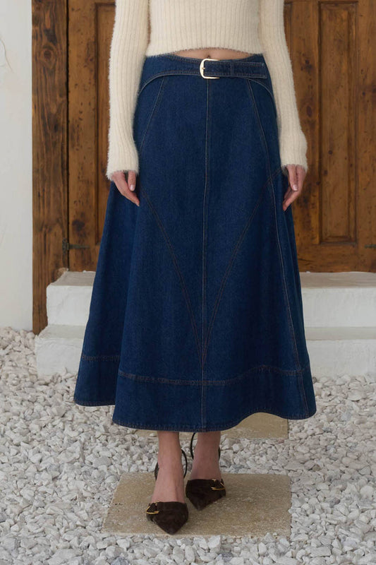 Belted Denim Skirt
