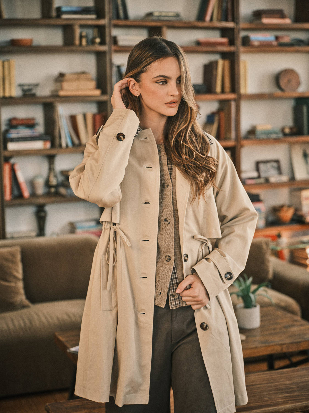 Drawstring Trench Coat