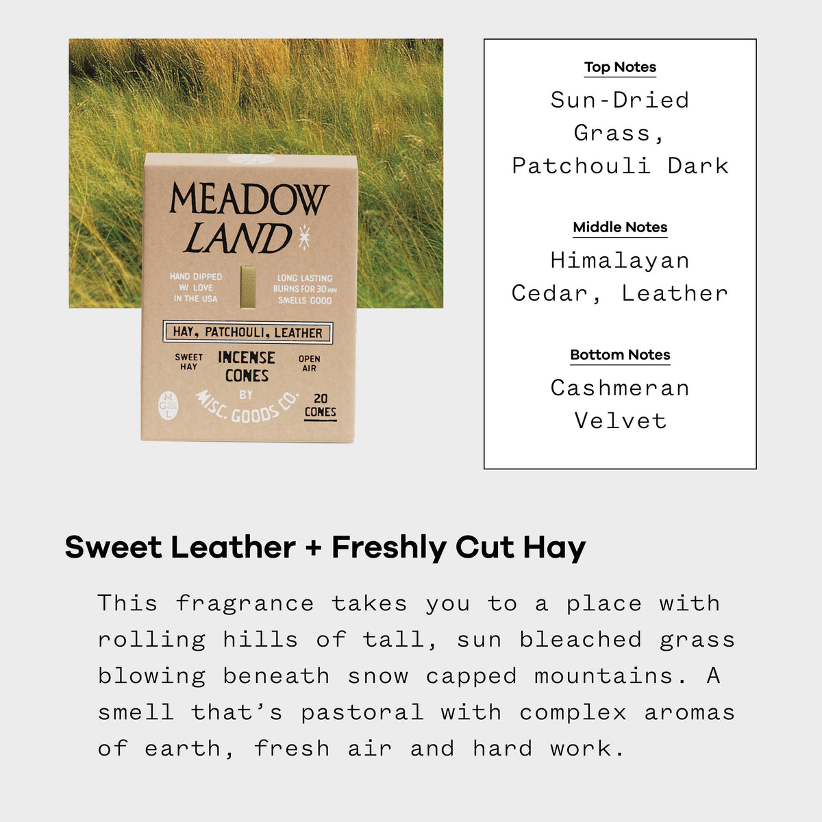 Meadowland Incense Cones – Grass, Cedar & Patchouli 20-Pack