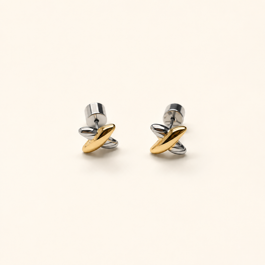 Mixed Metal Criss Cross Studs