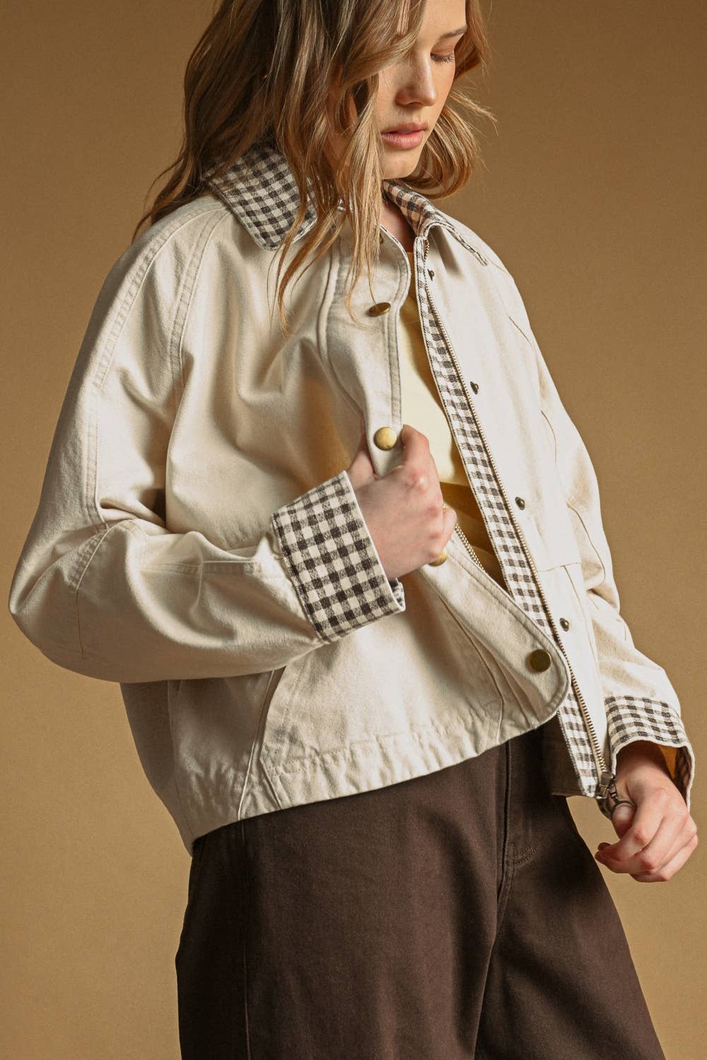 Gingham Twill Jacket - Beige