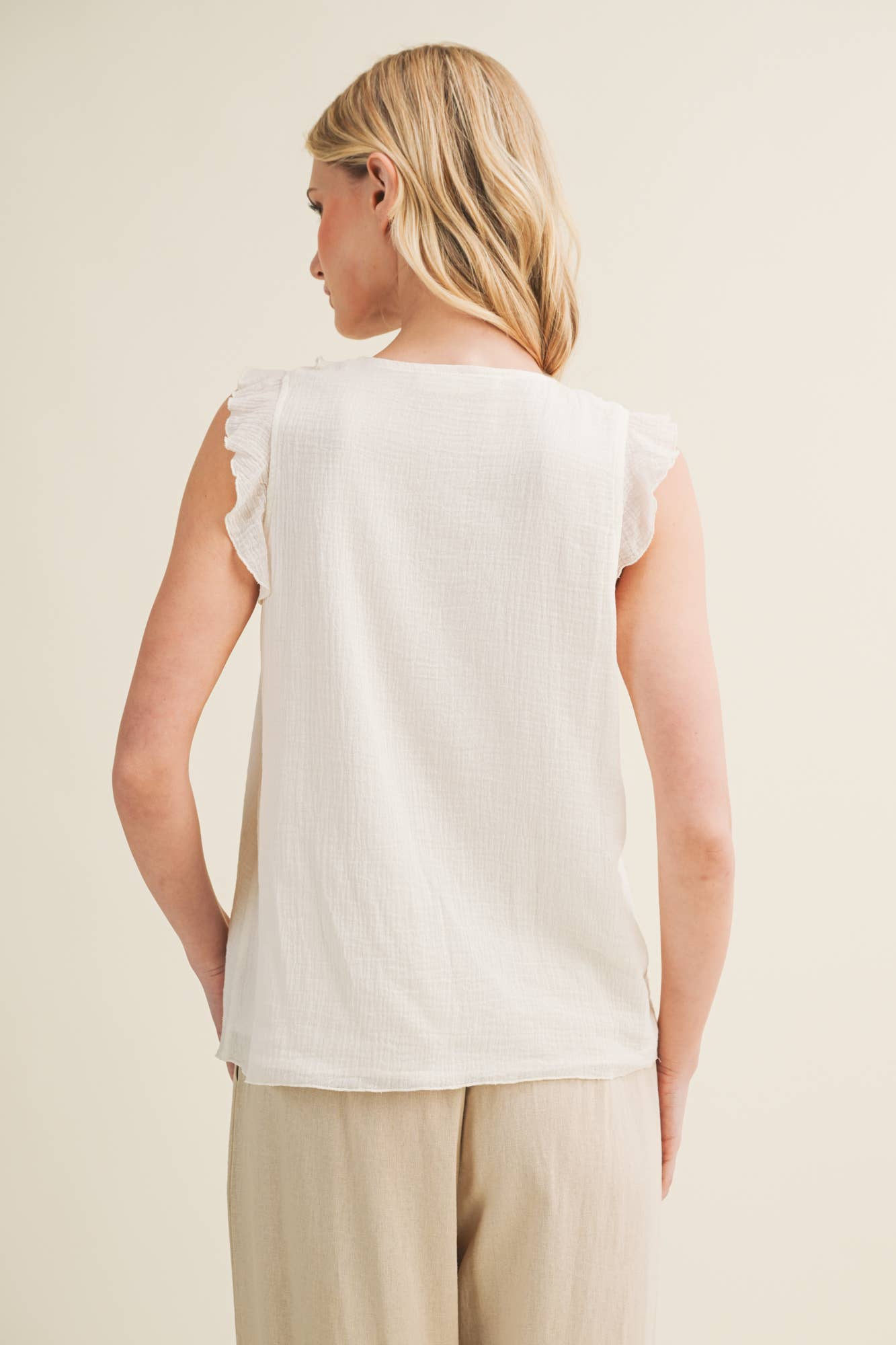 Sculptural Waterfall Ruffle V-Neck Top
