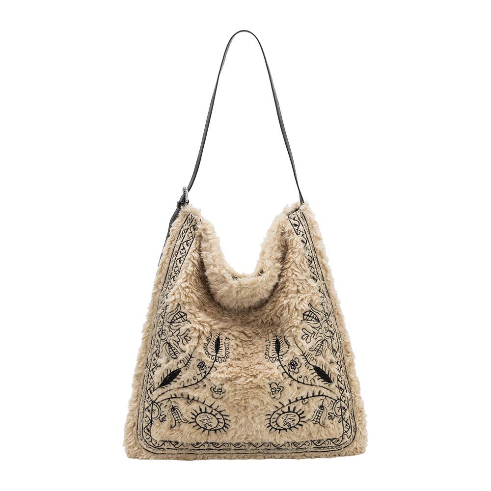 Annie Cream Faux Fur Tote Bag