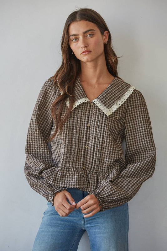 Gingham Peplum Top