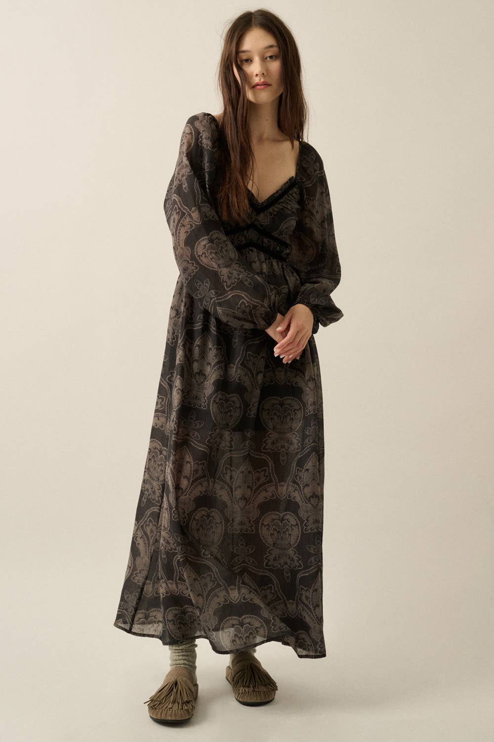 Ornate Velvet Trim Maxi