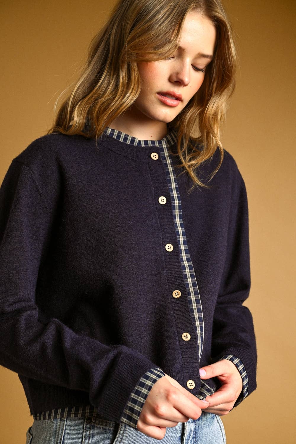 Plaid Contrast Cardigan