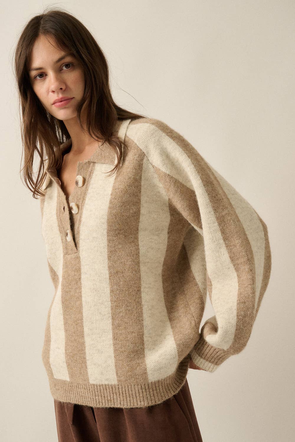 Striped Jacquard Polo Sweater