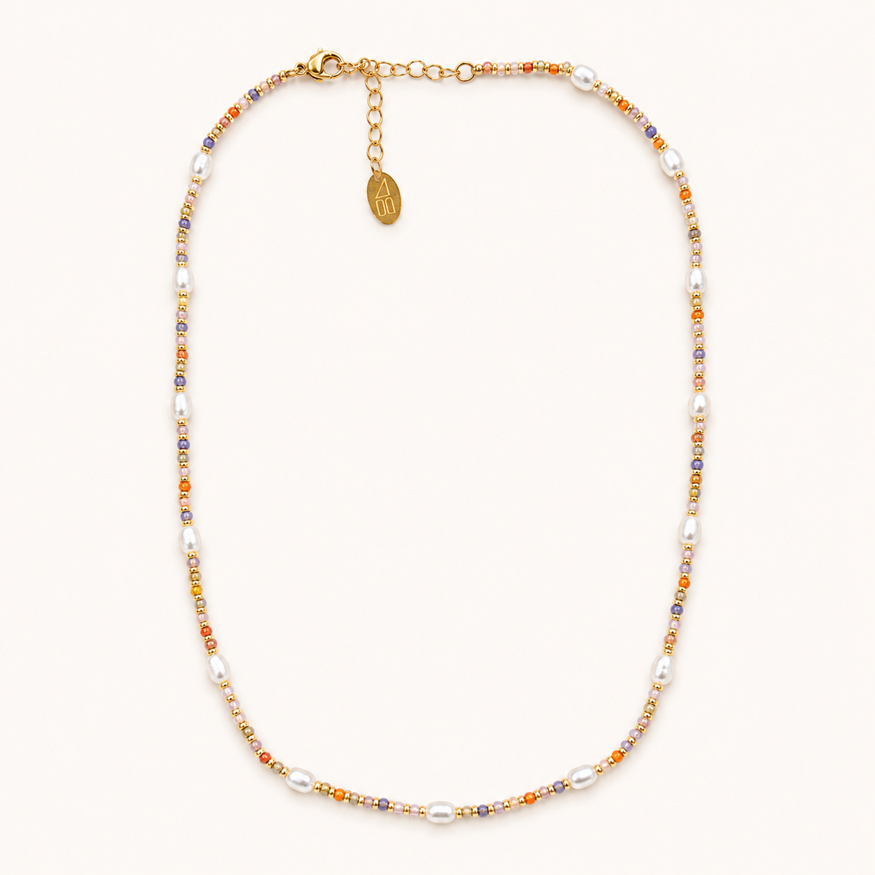 Melon Bead And Pearl Necklace