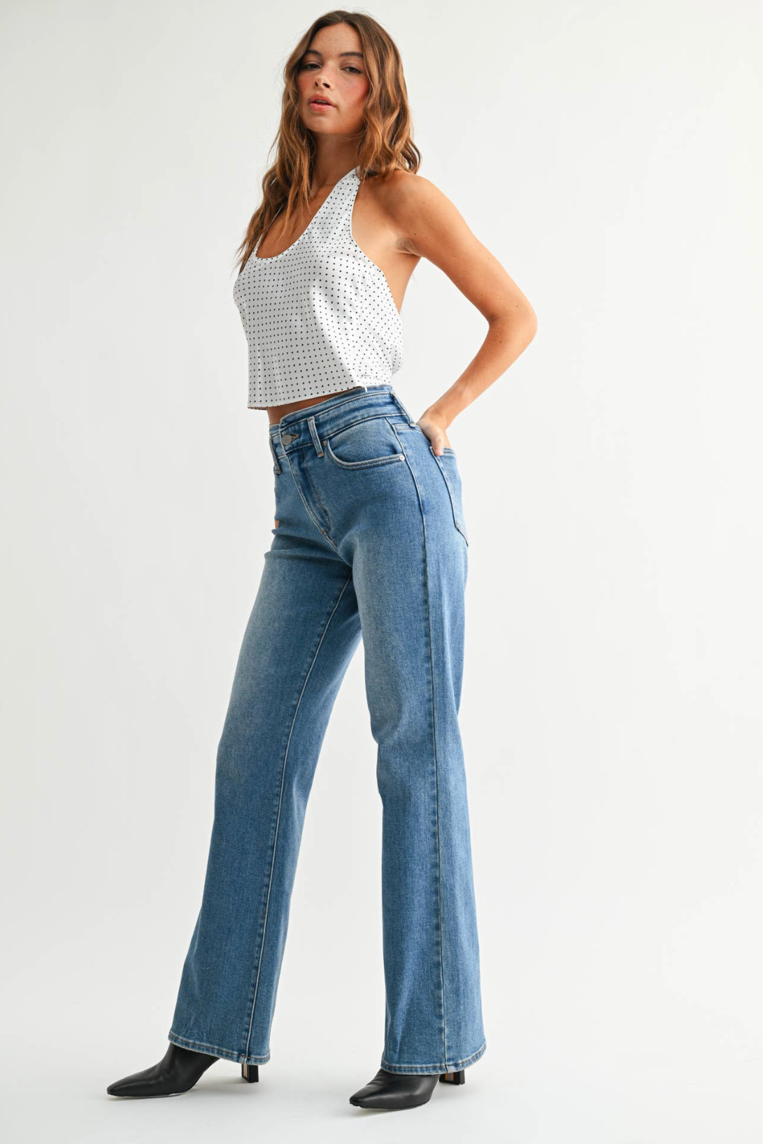 Waist Detail Wide Leg Jeans