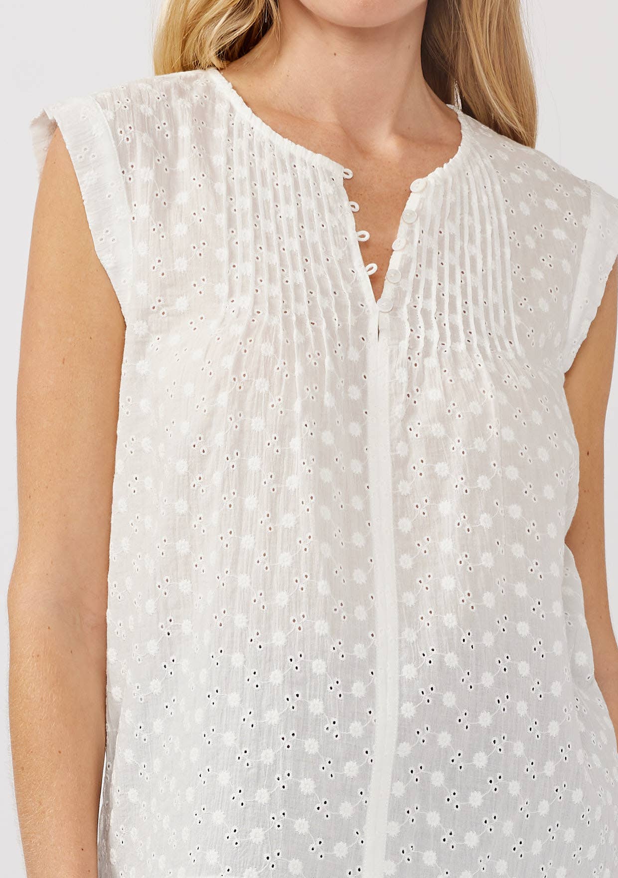 Floral Embroidered Pintuck Sleeveless Top