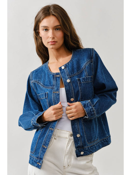 Crew Neck Denim Jacket