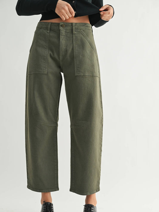 Dark Olive Barrel Utility Jeans