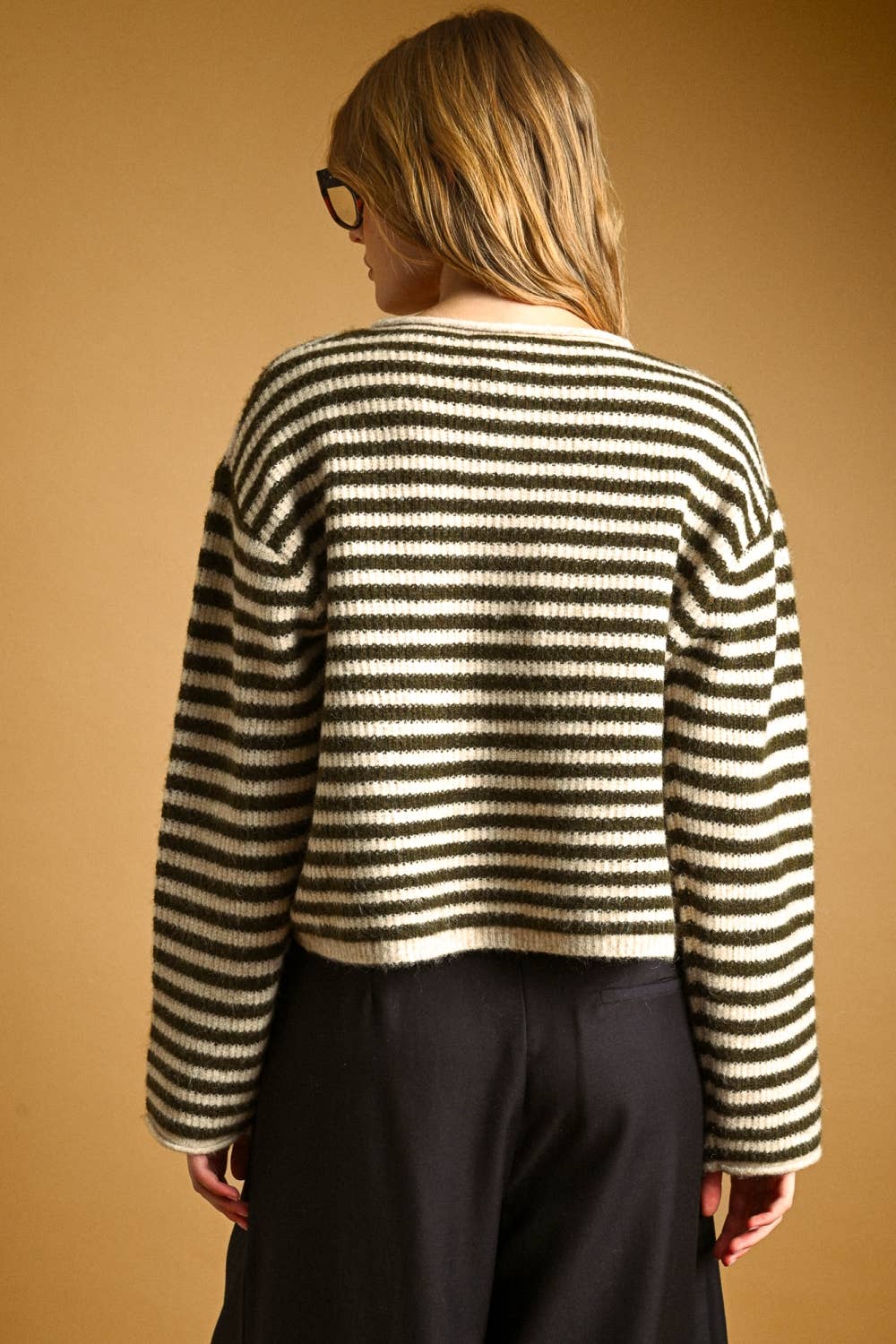Callie's Striped Cardigan - Dark Olive