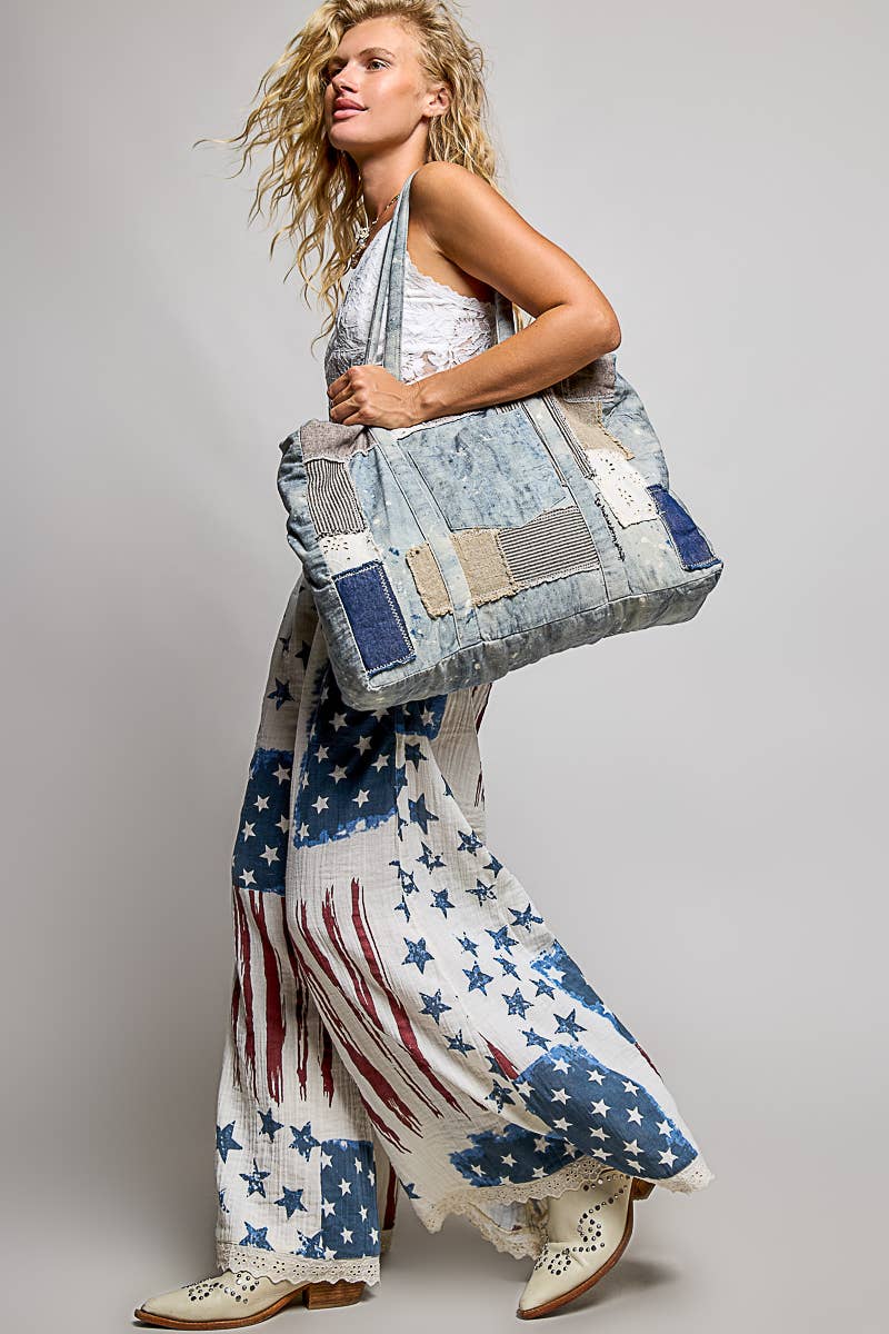 Denim Patchwork Tote Bag