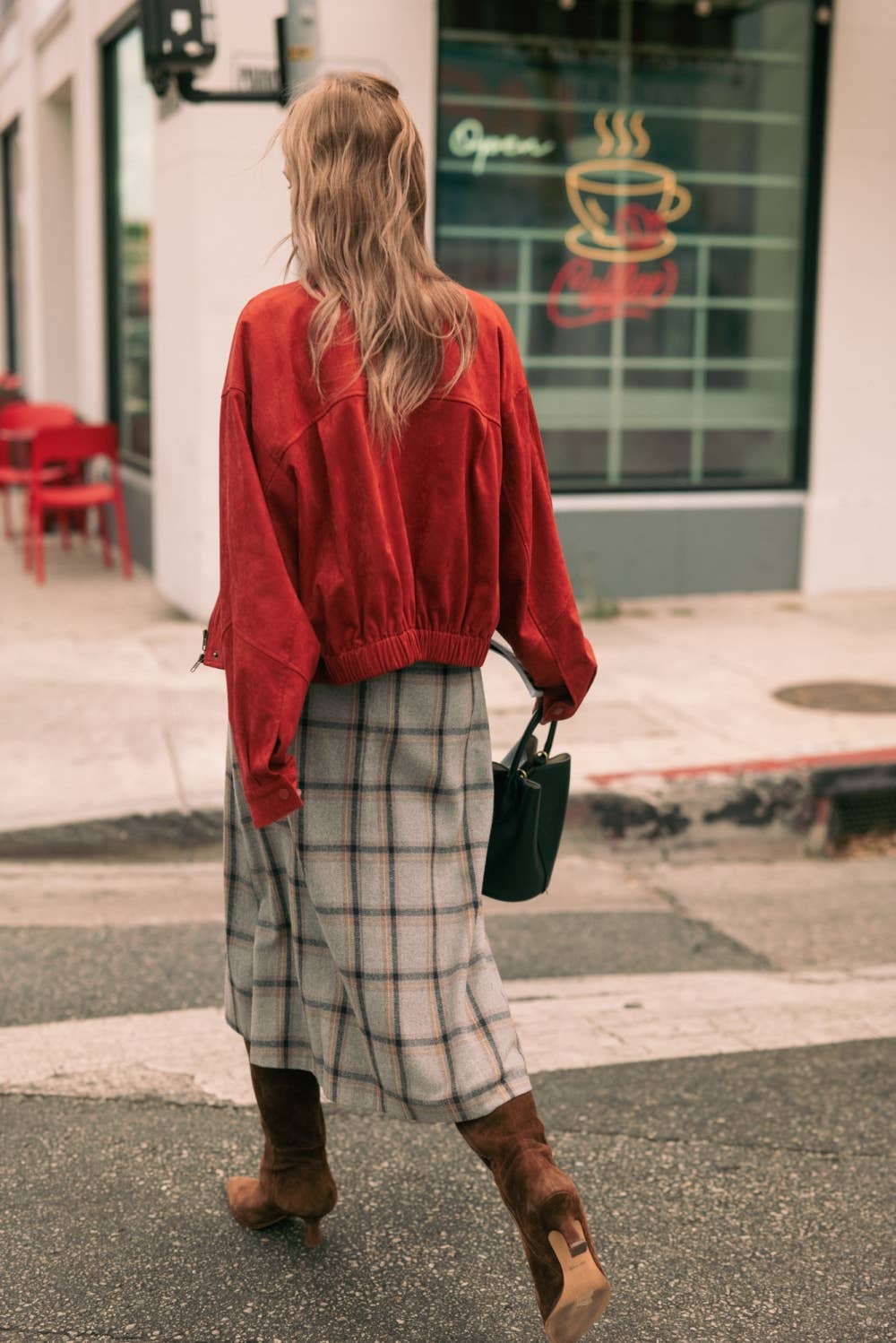 Pleated Plaid Midi Skirt