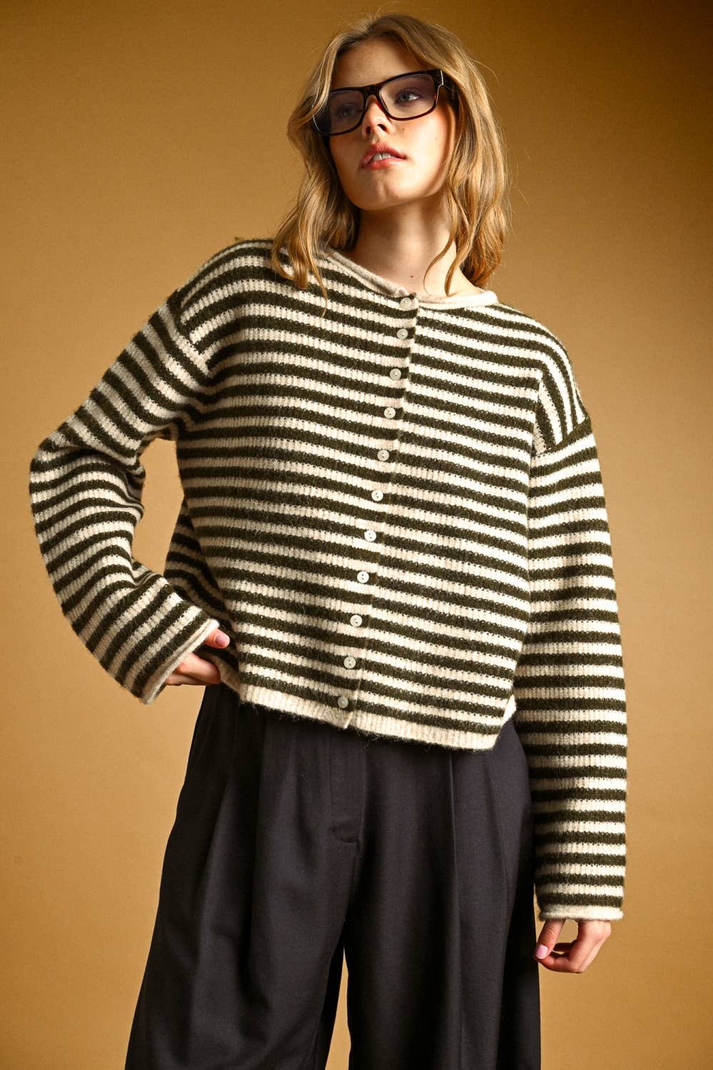 Callie's Striped Cardigan - Dark Olive