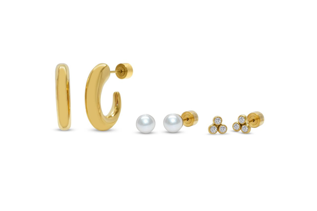 Hoop Pearl Trio Earring Set