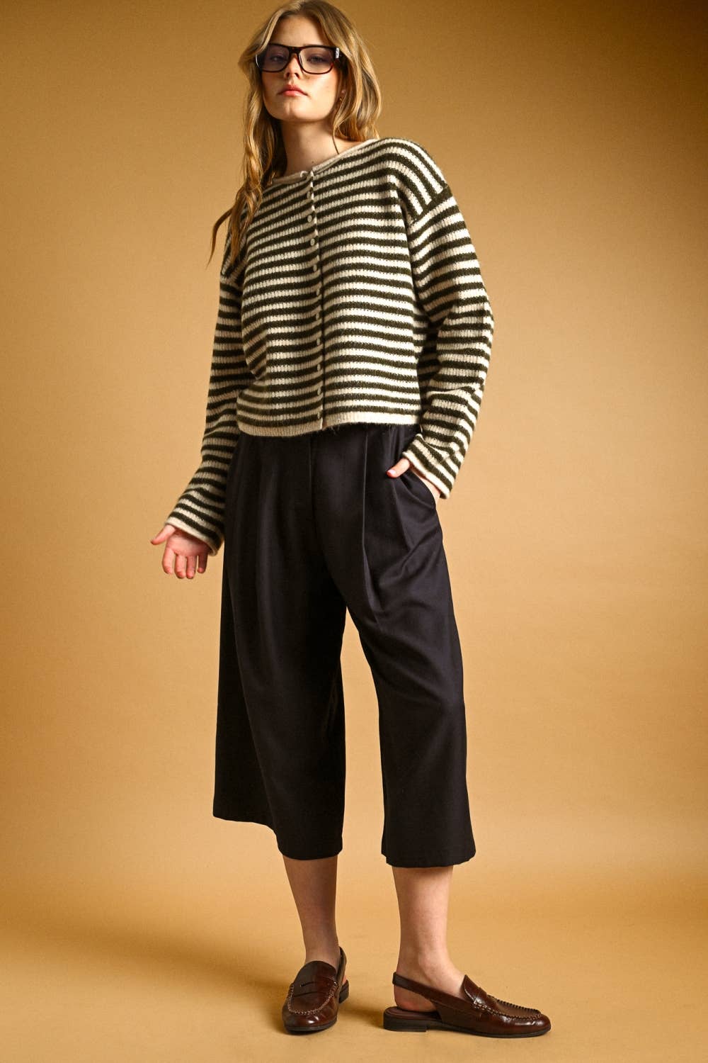 Callie's Striped Cardigan - Dark Olive